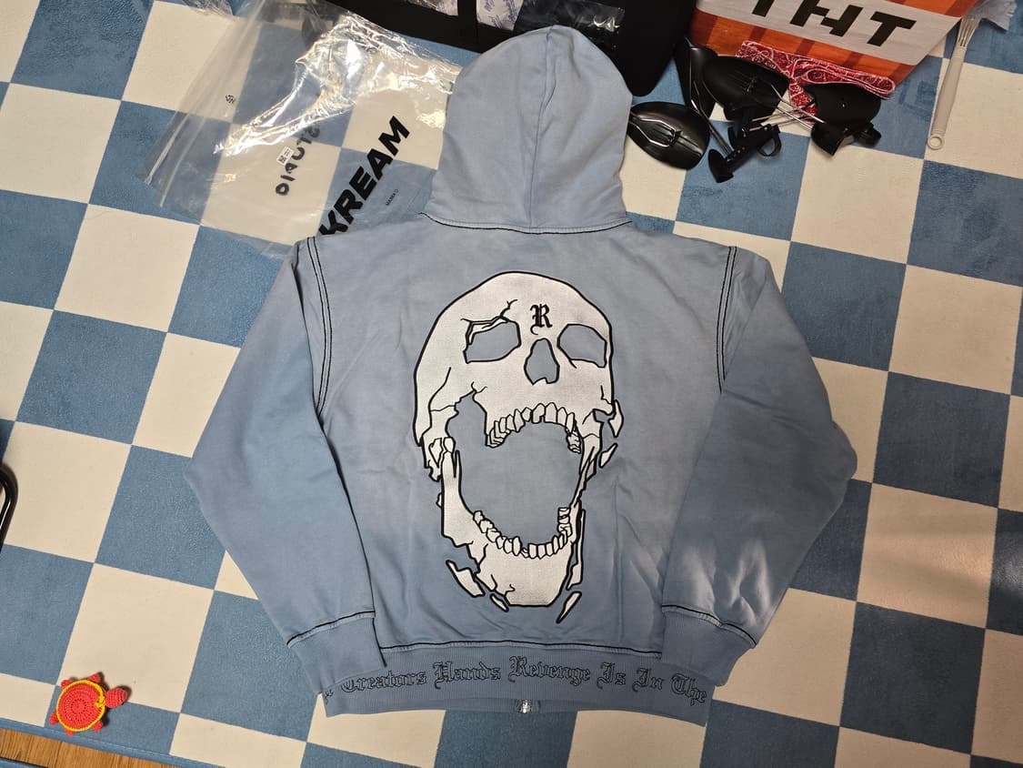 [M] REVENGE 리벤지 자수 후드 집업 워시드 베이비 블루 화이트 상품이미지4