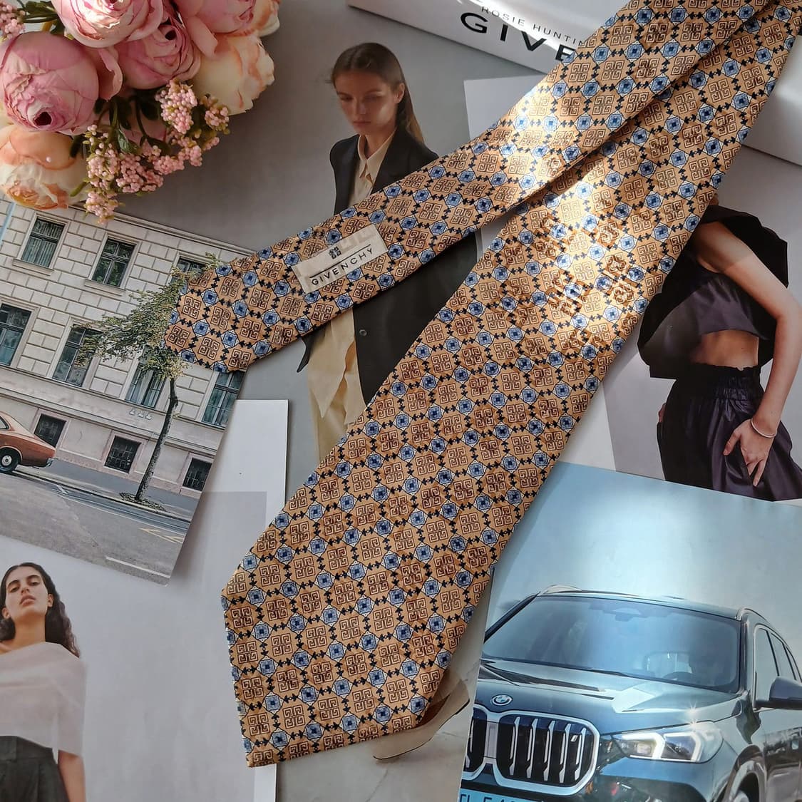 지방시 실크 베이지 4G 패턴 넥타이 9cm A등급 A19213
 상품이미지3