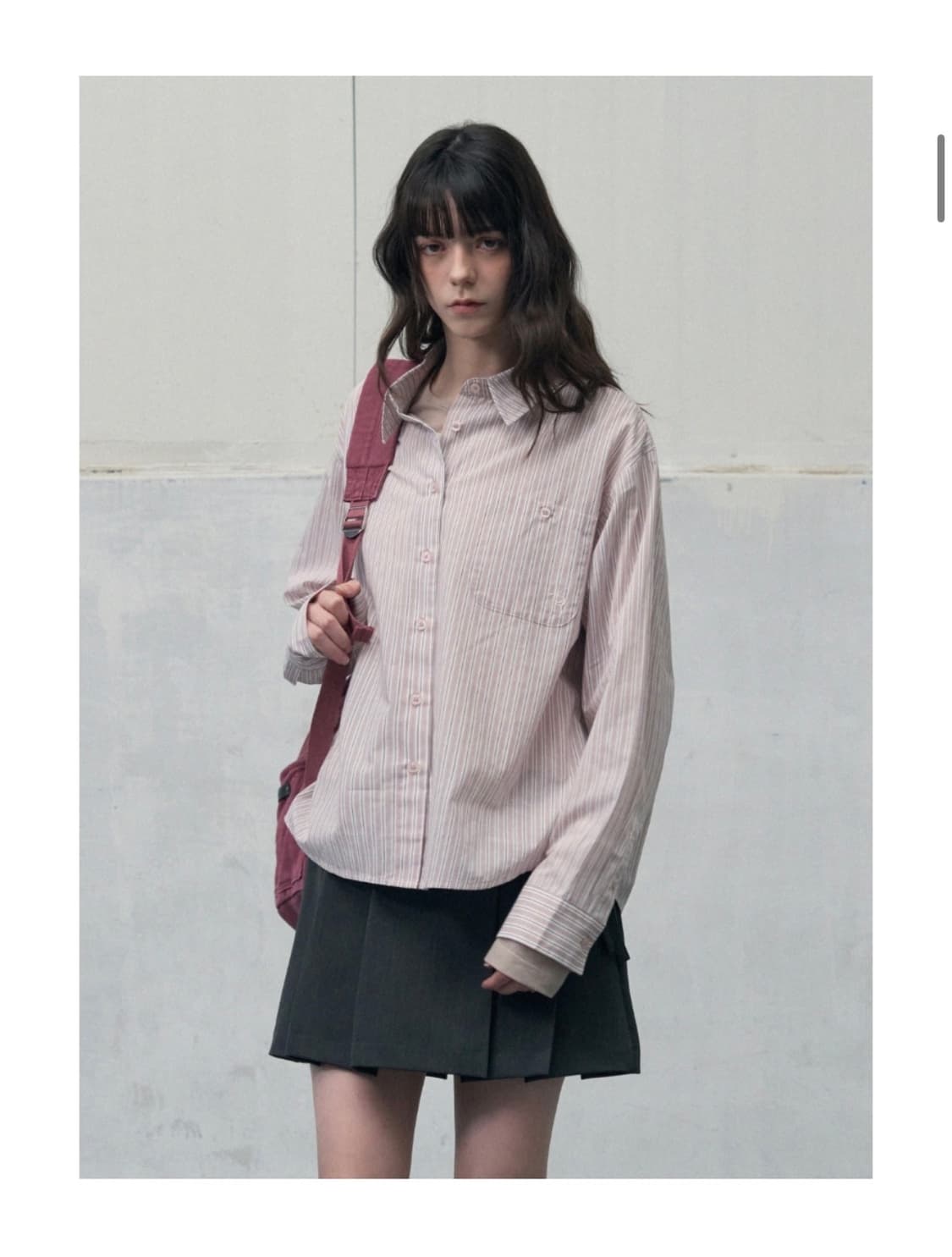 (새상품)(S) 레더리 스몰 로고 스트라이프 코튼 셔츠 [PINK] 상품이미지1