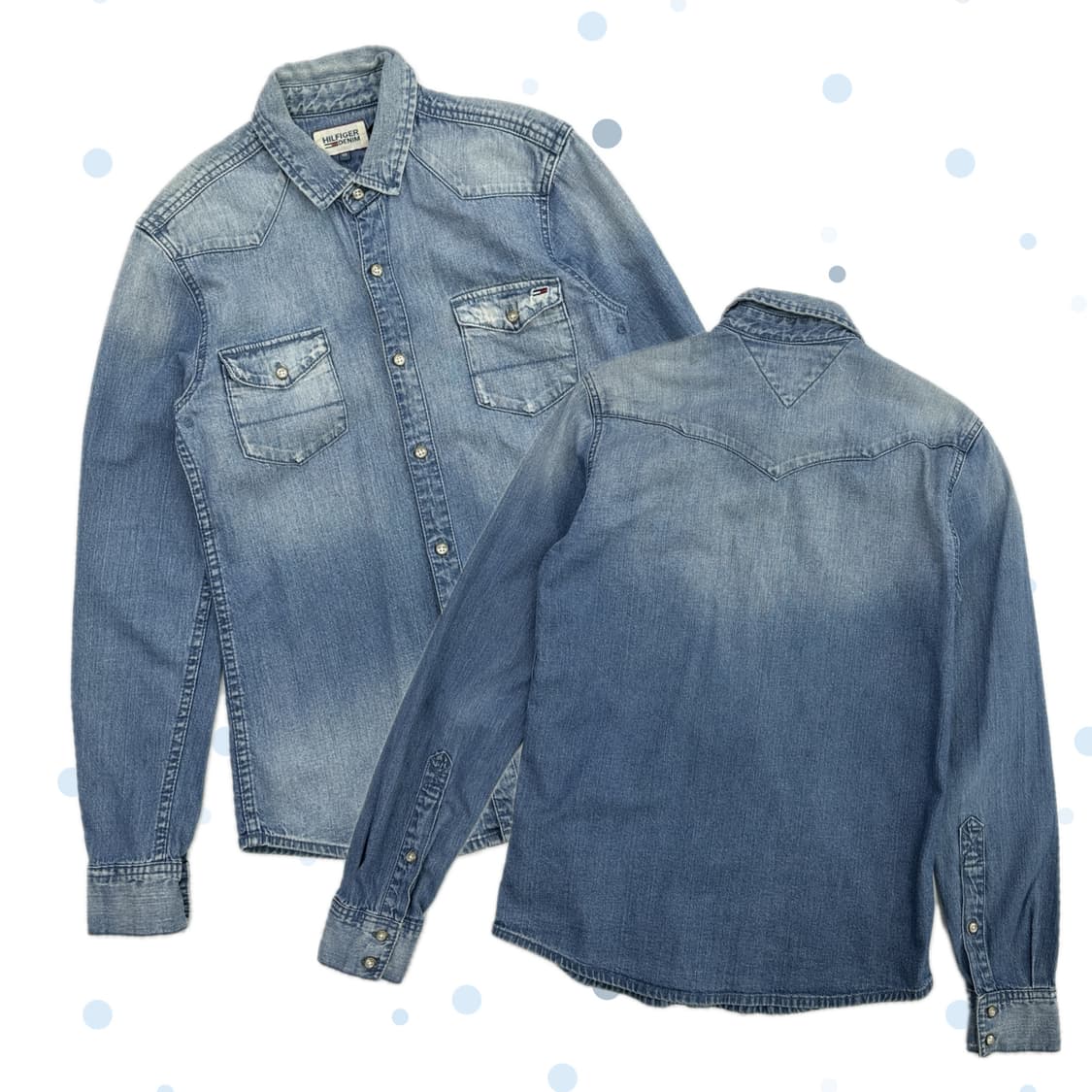 타미힐피거 워싱 연청 그라데이션 데님 빈티지 셔츠 청남방  상품이미지1