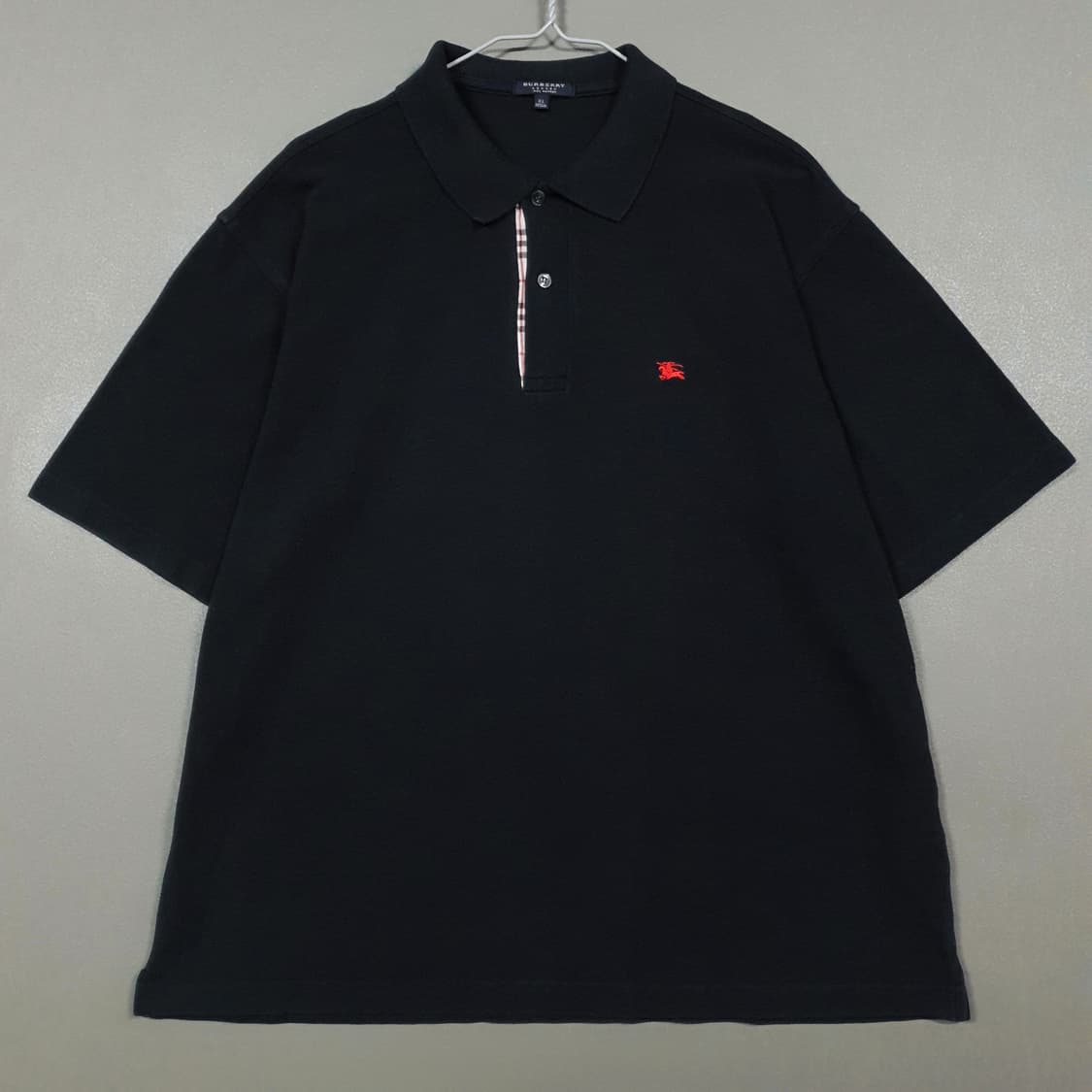 버버리 크레스트 기사 로고 노바체크 반팔 카라티 폴로 피케 셔츠 블랙 상품이미지1