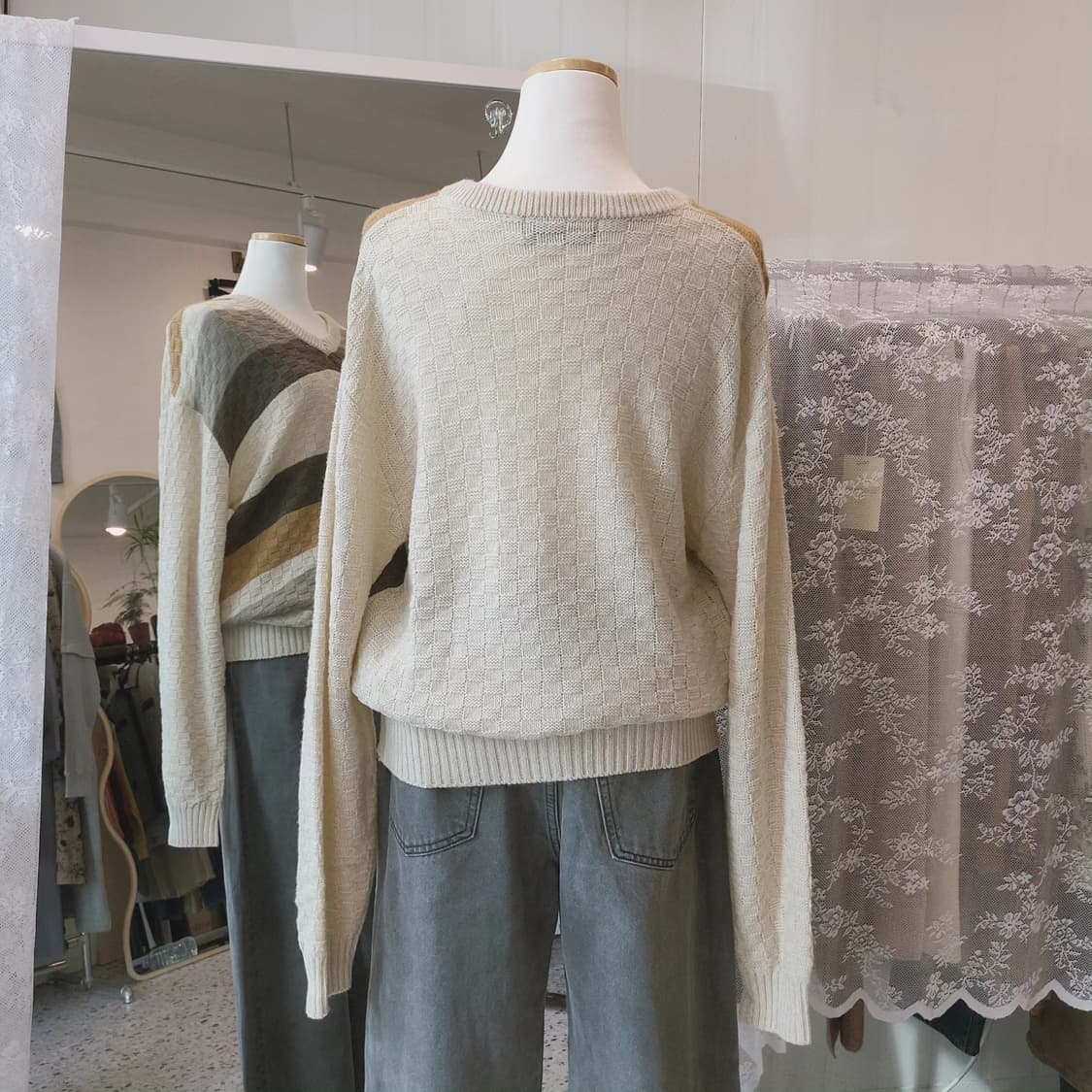 Lindbergh 스트라이프 와플 봄니트 상품이미지8