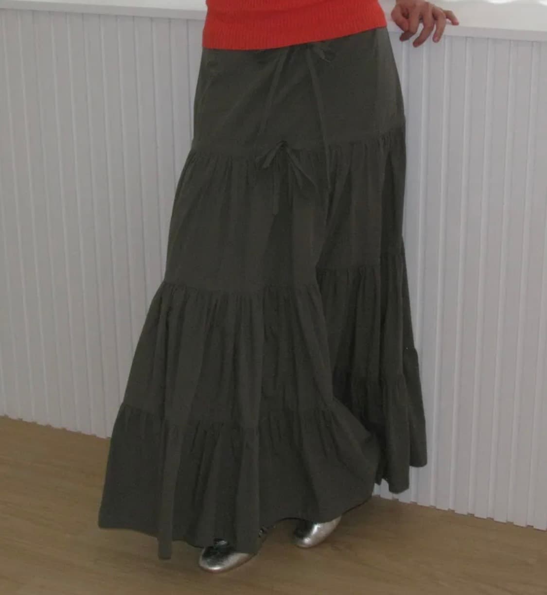 파르티멘토우먼 보우 스트랩 셔링 티어드 맥시 스커트 상품이미지5