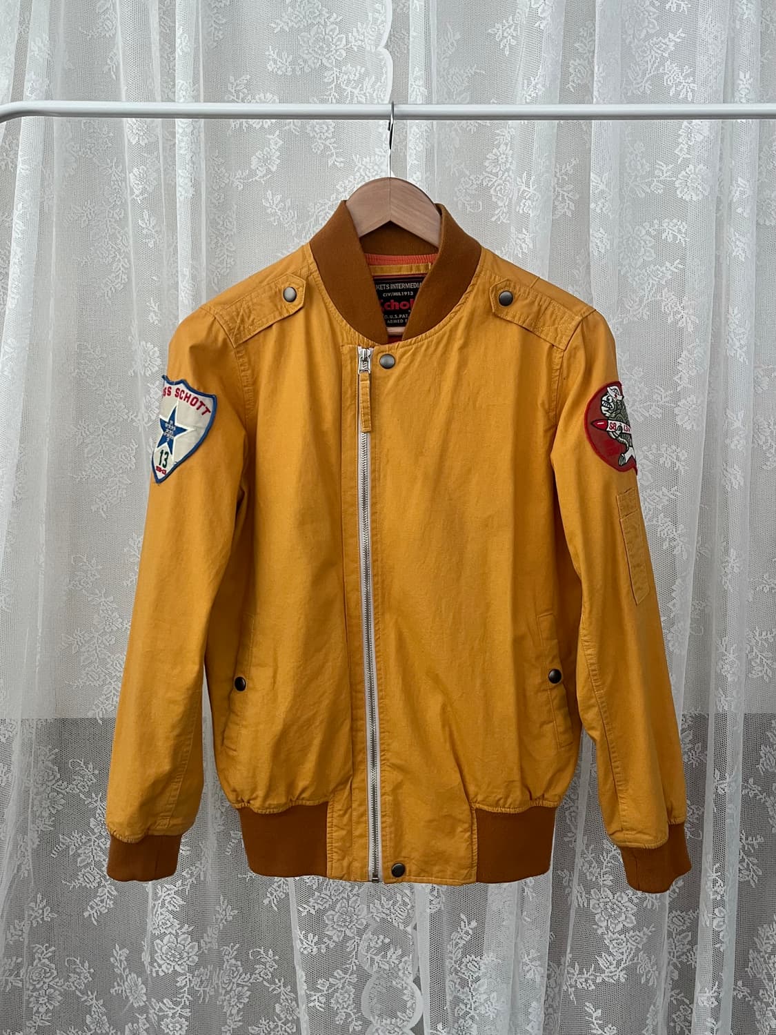 XS) 쇼트 Schott 코튼 봄버 자켓 머스타드 상품이미지1