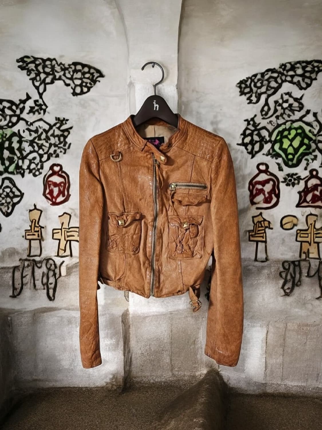 빈티지 워싱 리얼레더 야성 자켓 | 카멜 | 슬림 크롭 55 상품이미지1