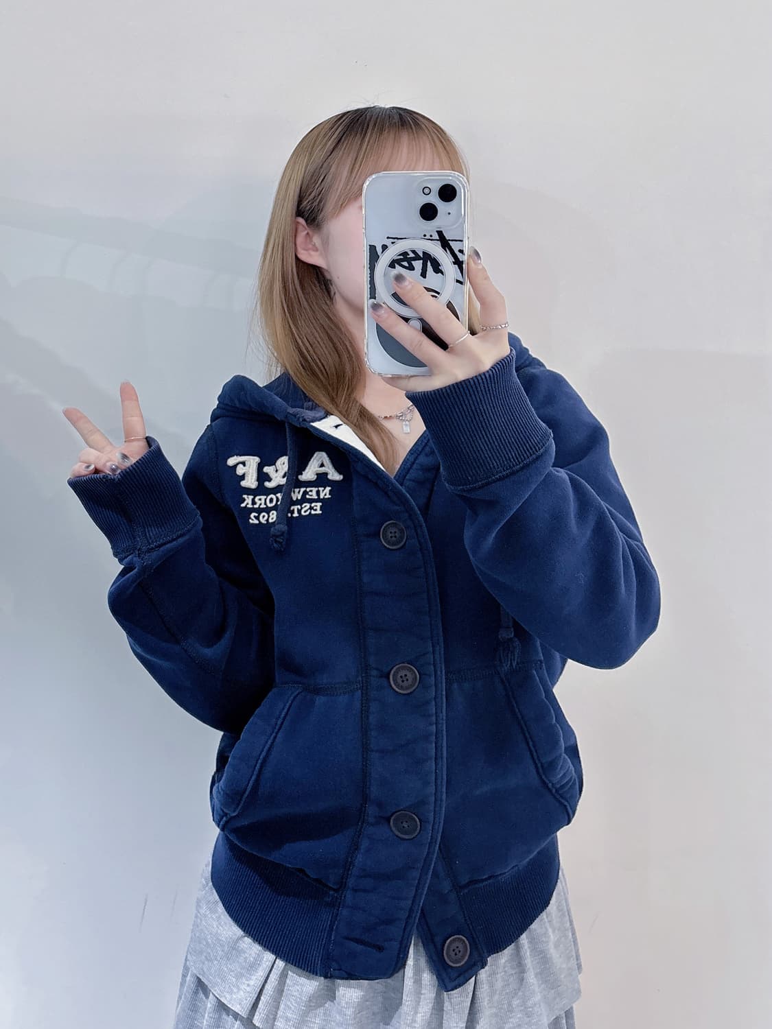 아베크롬비 네이비 버튼 후드집업 상품이미지2