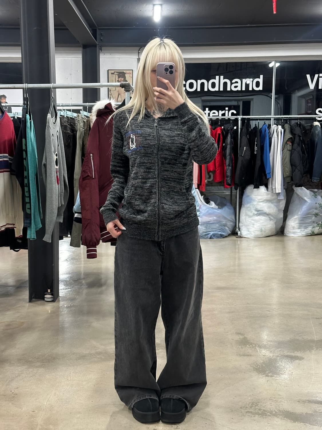 히스테릭 글래머 걸 프린트  니트 집업 후드티 상품이미지2