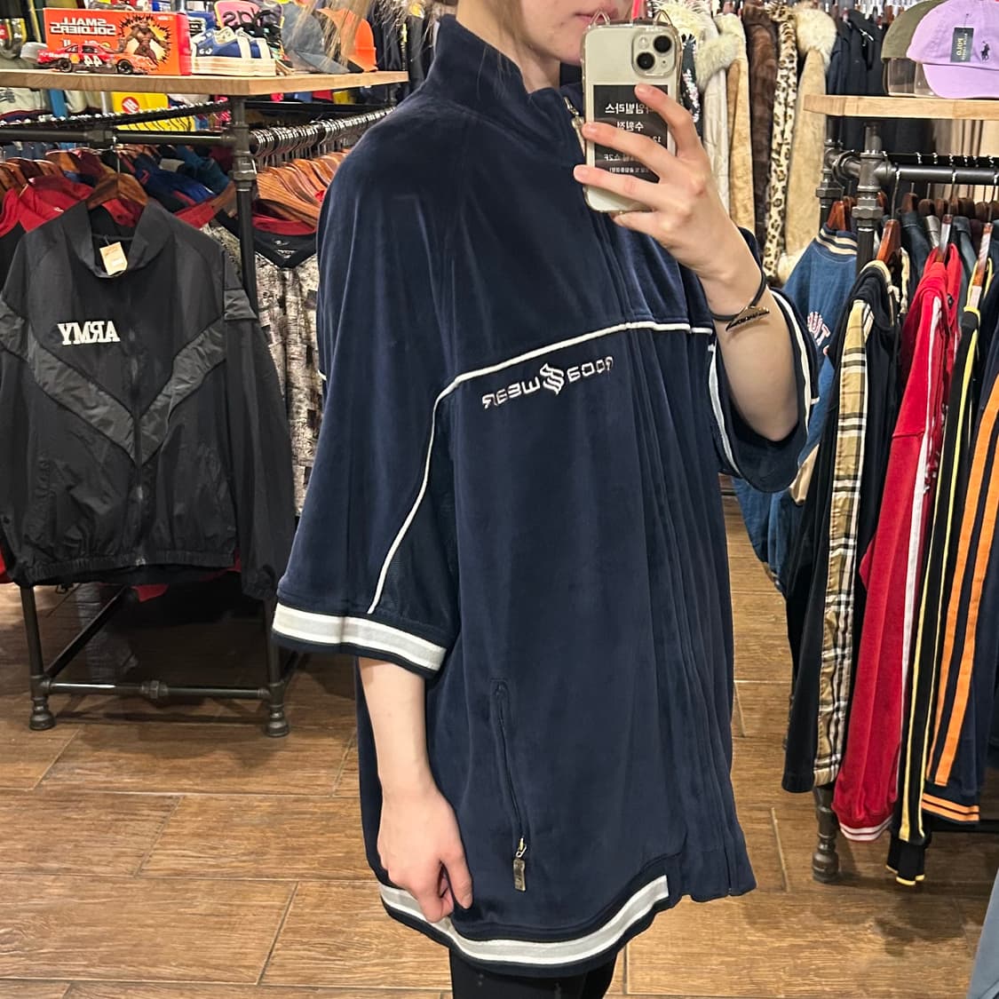 [HI] 로카웨어 벨벳 반팔 집업 네이비  상품이미지3