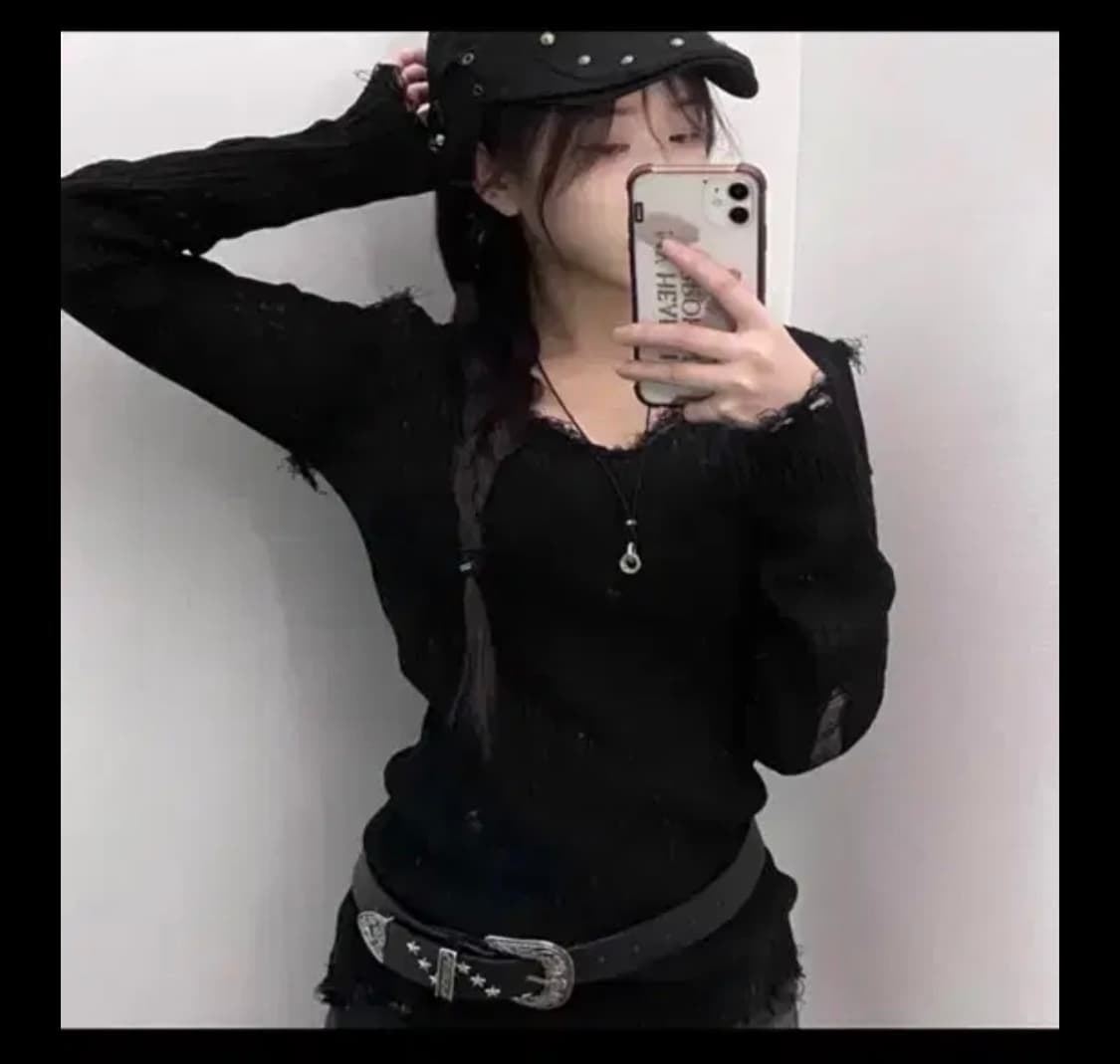 빈티지 시스루 데미지 니트 펑크 y2k 워싱 청치마 미니 데님 스커트 상품이미지2