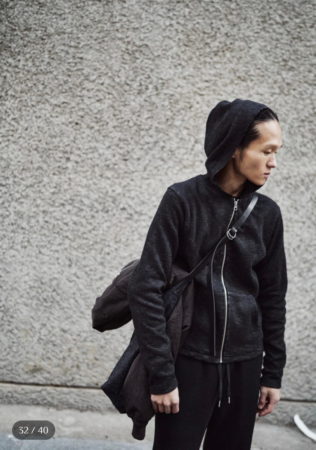 [새상품] Textured Hoodie Zip Black 1 size 상품이미지4