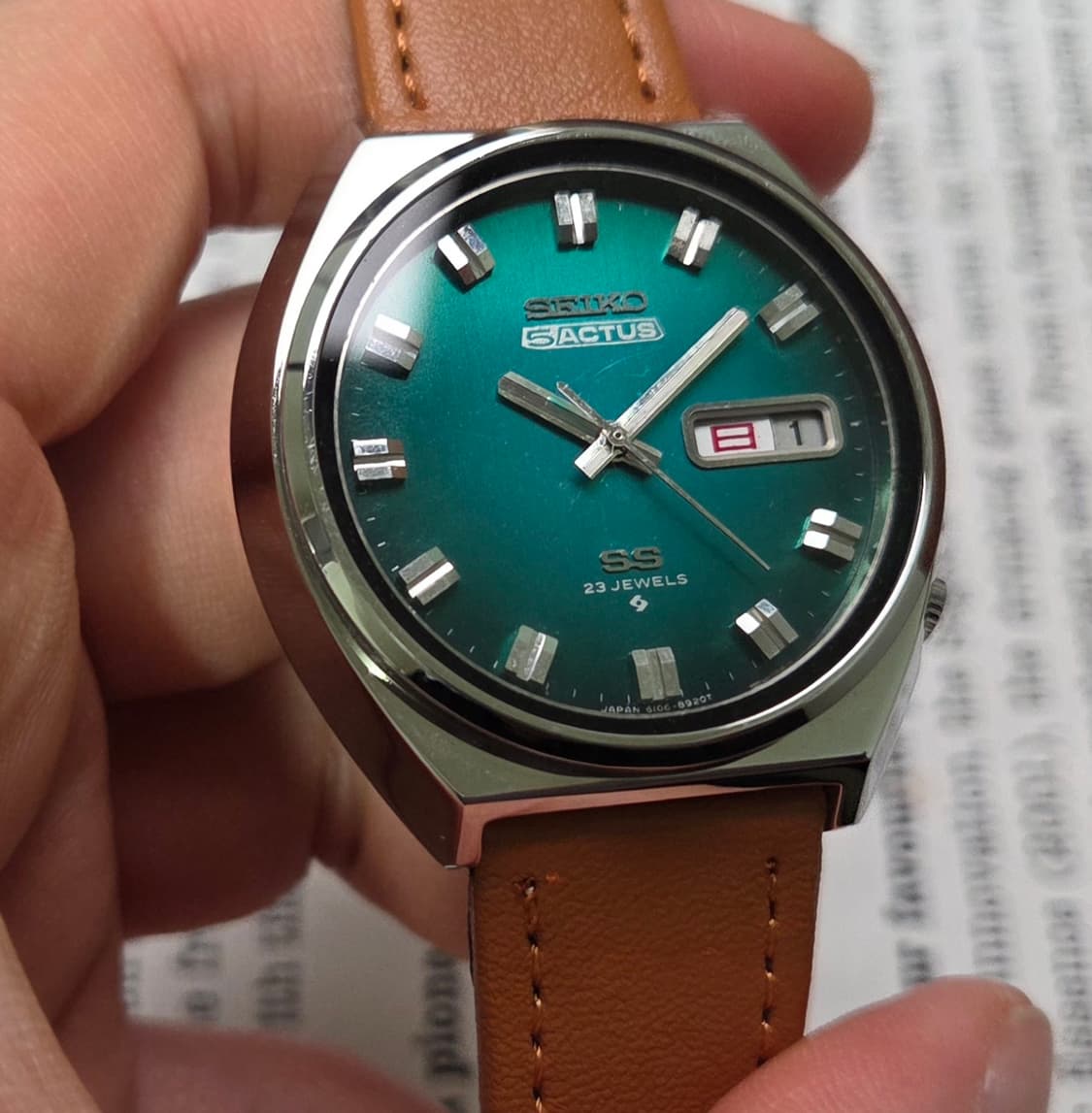 레어] 빈티지 세이코 액투스SS 와이드보이 그린판 한자 데이데이트  상품이미지4