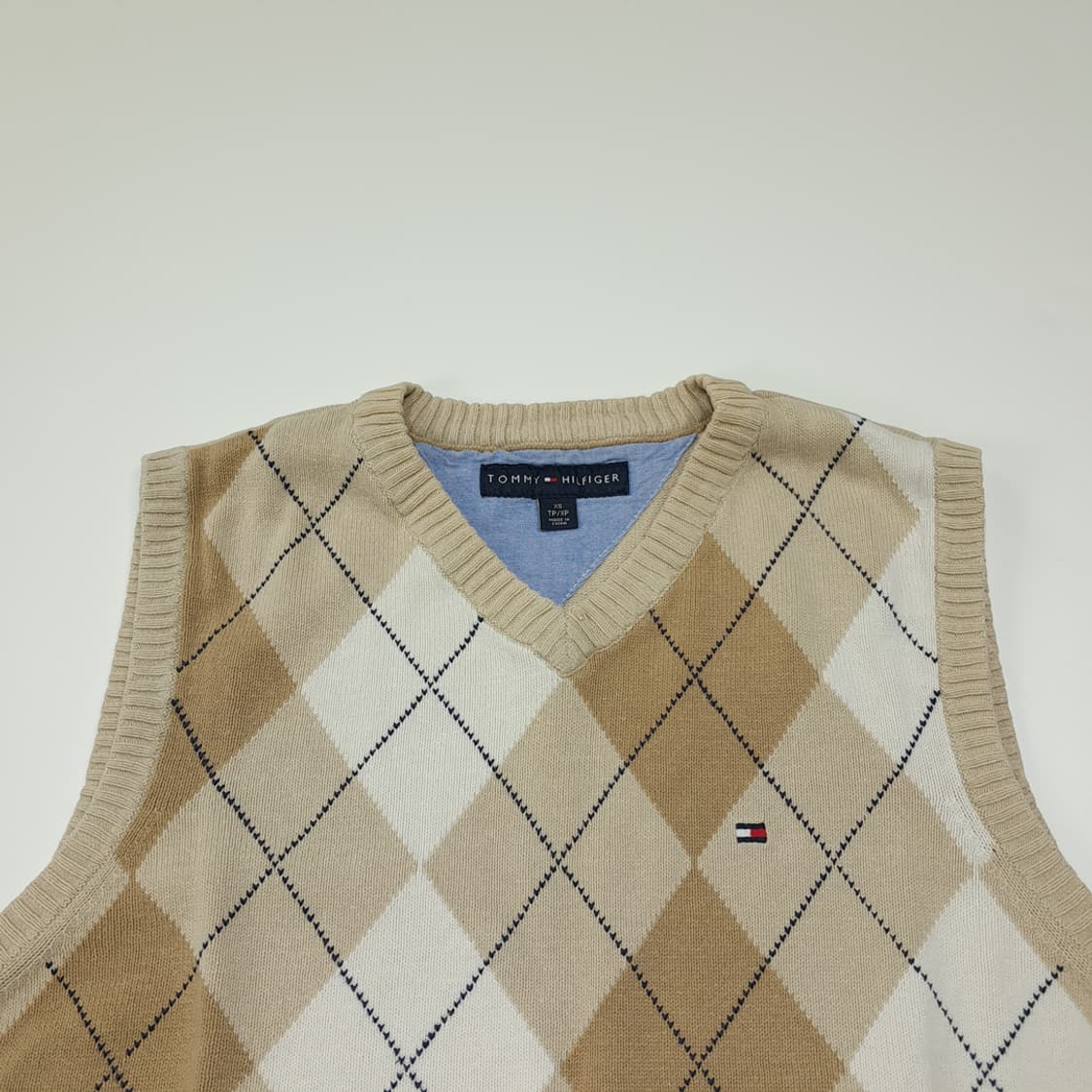 CL320 XS 타미힐피거 00s 코튼 아가일 브이넥 조끼 니트 상품이미지2