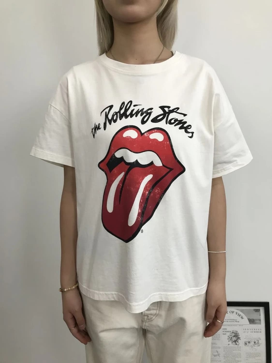 H&M Rolling Stones Logo Tee Cream 상품이미지2