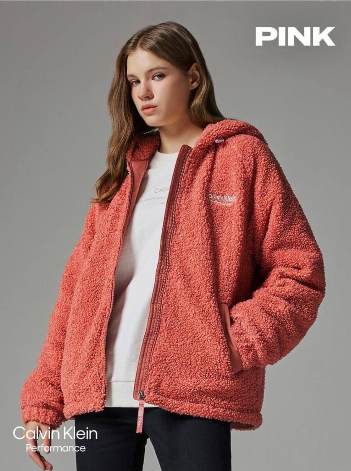 (S)여성 캘빈클라인 퍼포먼스 뽀글이 플리스 패딩 후드 점퍼 상품이미지1