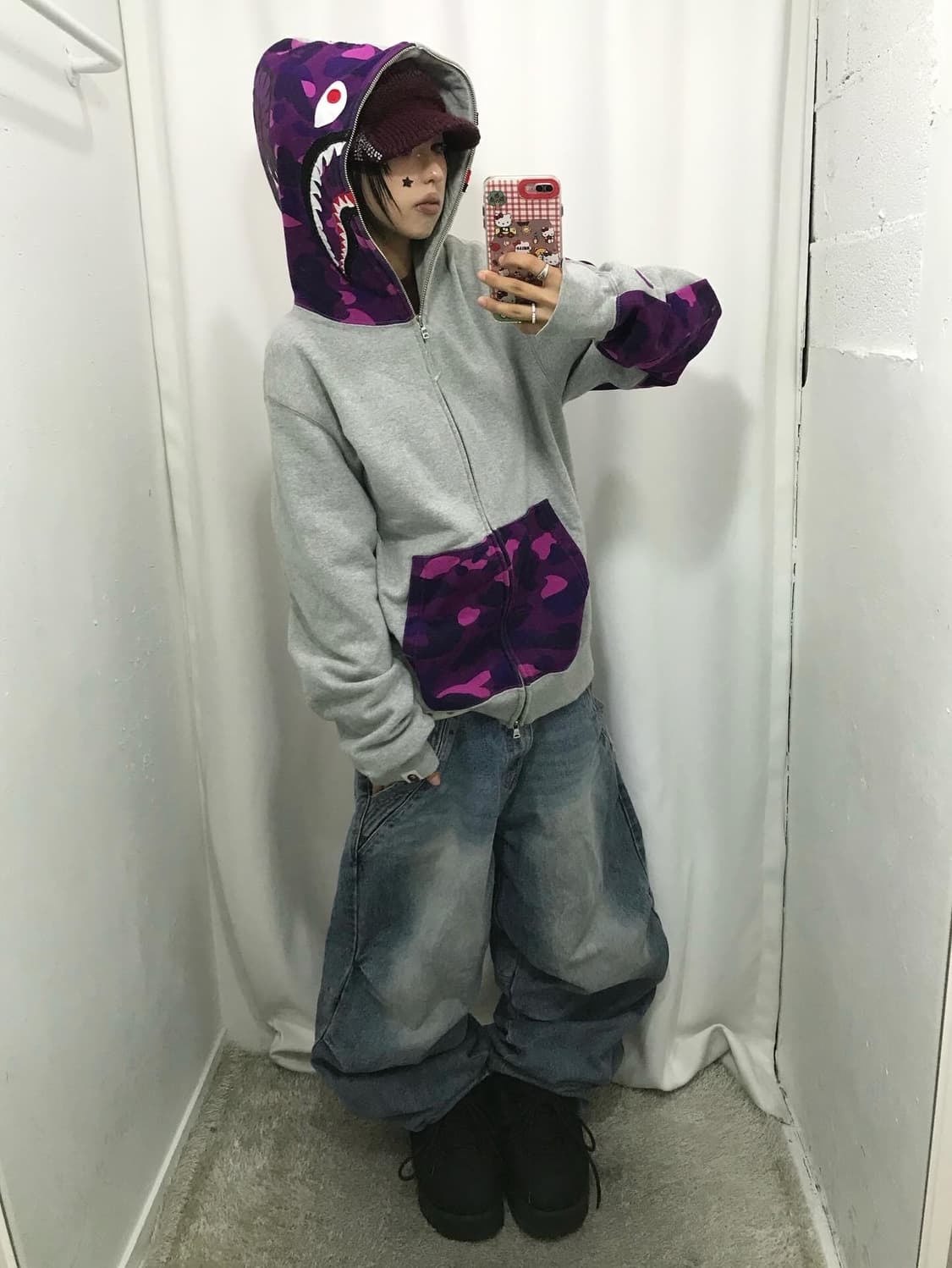 Bape Purple Camouflage Shark Hood Zipup 상품이미지4