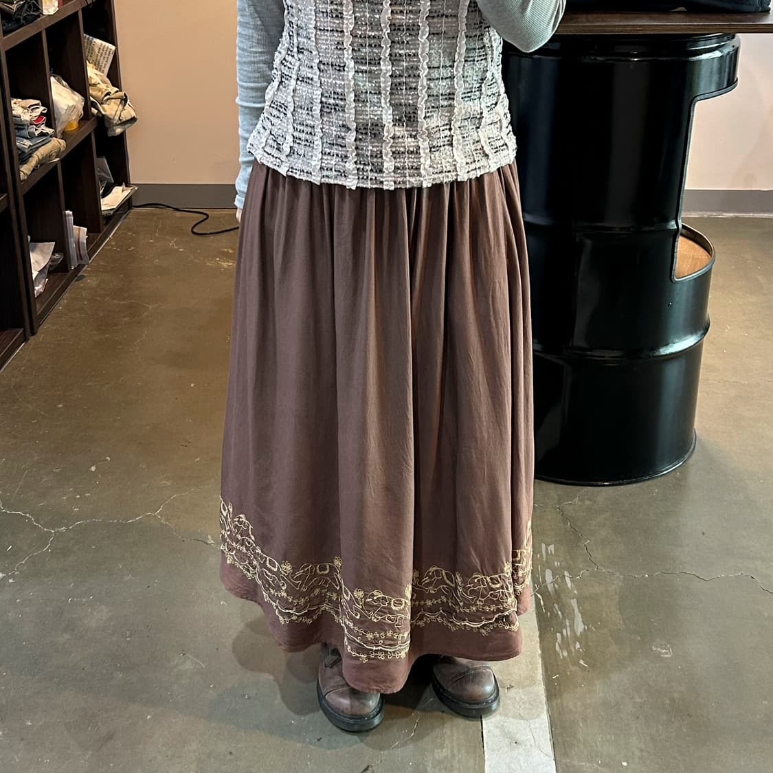 브라운 히피자수 롱 스커트 상품이미지2
