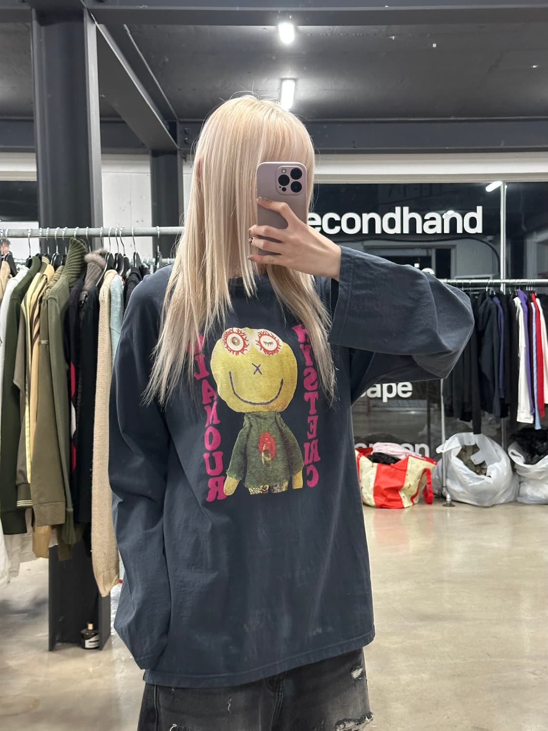 히스테릭 글래머x솔로이스트  빈티지 캐릭터 그래픽 롱슬리브 상품이미지1