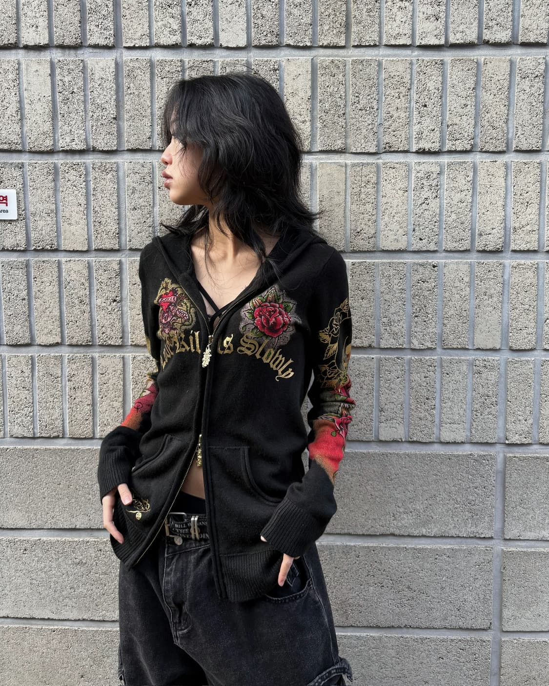 에드하디 올드스쿨 아트워크 슬림 후드집업 상품이미지4