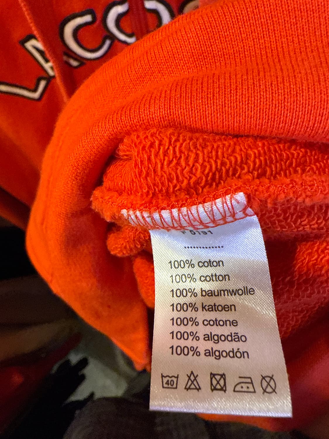 라코스테 자수로고 오렌지 후드집업 상품이미지3