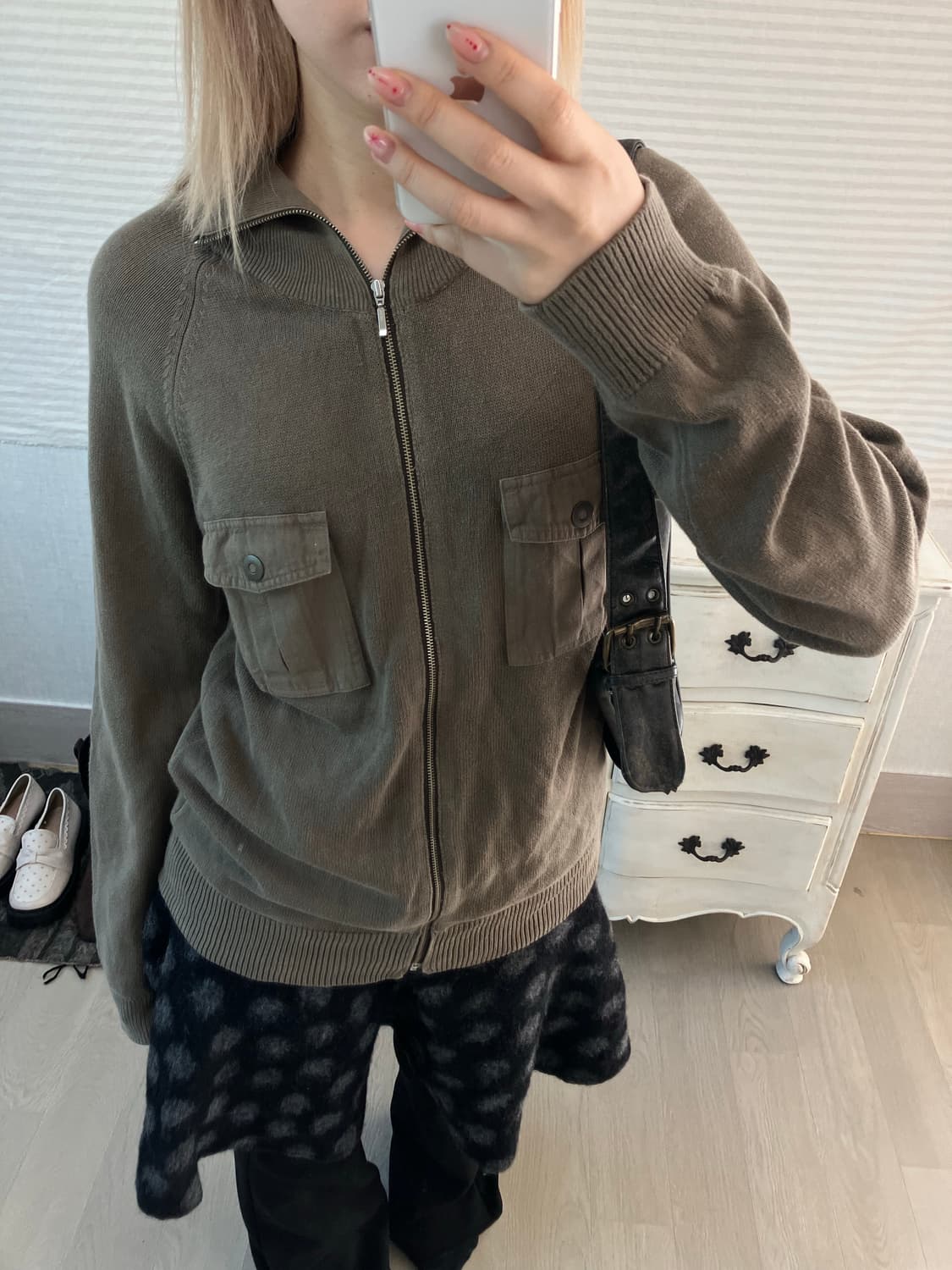 jpn vintage y2k 카키 포켓 니트 집업  상품이미지2