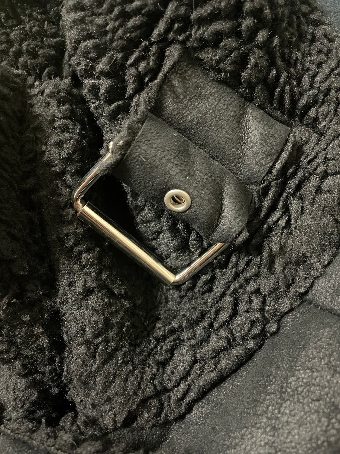 하이넥 벨티드 사선지퍼 시어링 자켓 무스탕 블랙 00s Vkei 락시크 상품이미지7