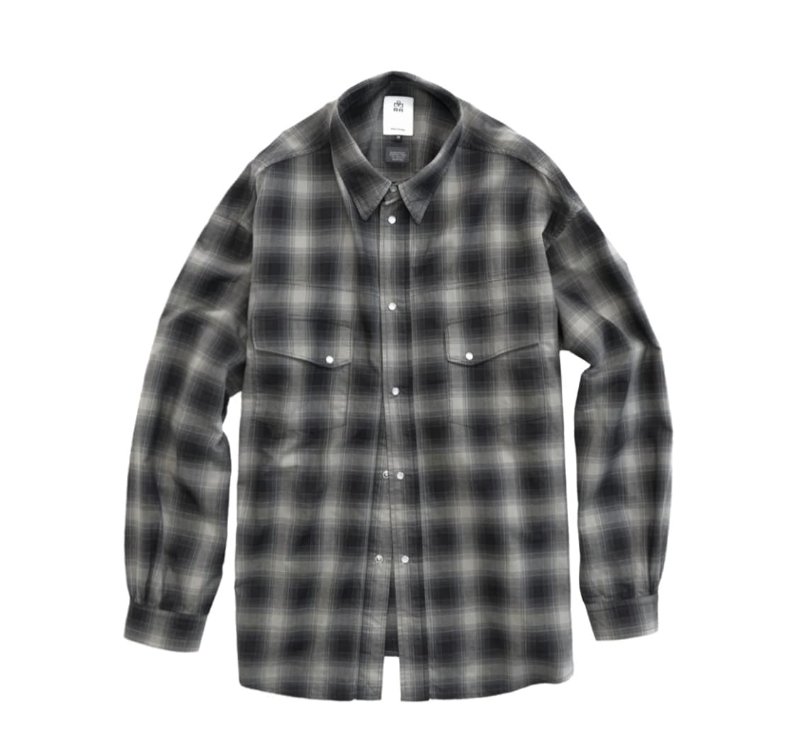 3) 폴리테루 루즈드 체크 셔츠 웨스턴 차콜 옴브레 상품이미지1