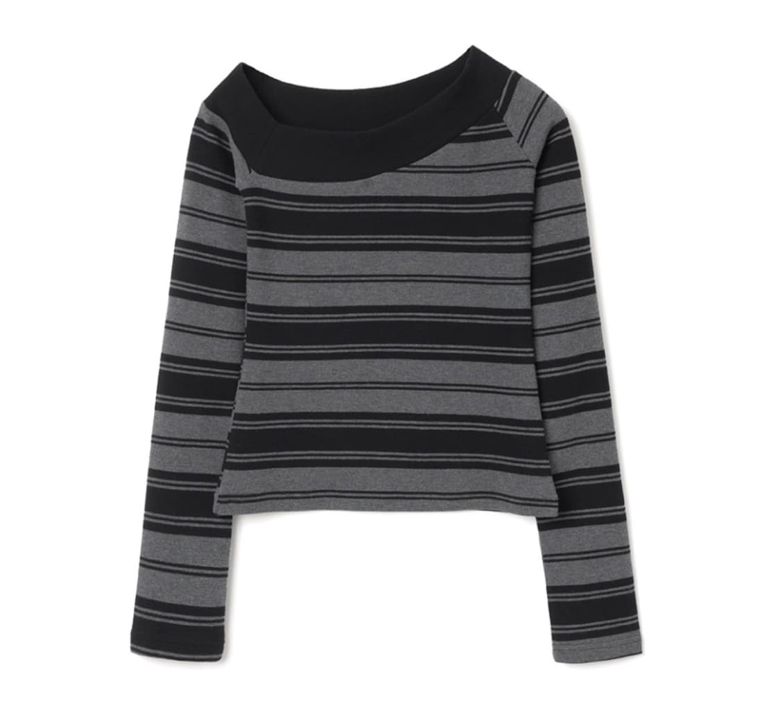 밀로우먼 원 숄더 스트라이프 티셔츠 [차콜 그레이] 상품이미지3