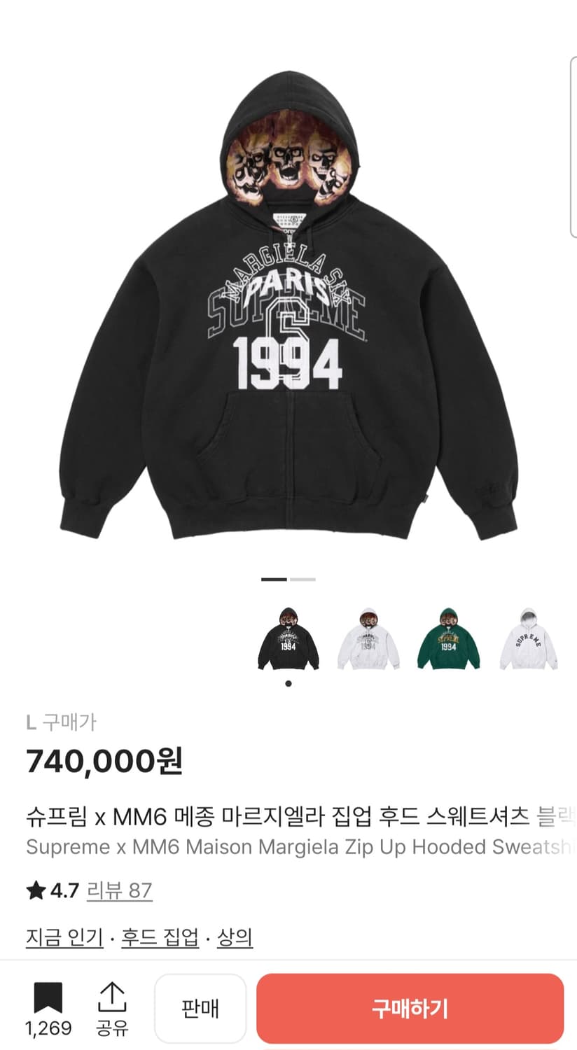 Supremex MM6 Maison Margiela Zip Up Hood 상품이미지1