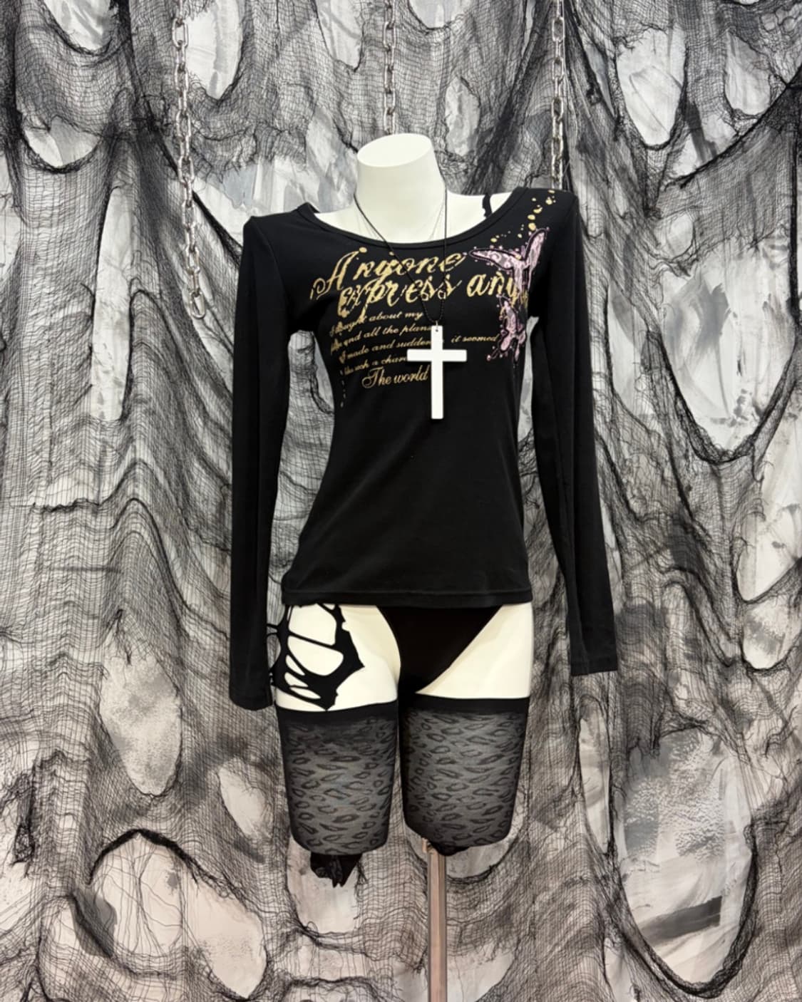 Y2K  Glitter cubic Butterfly long sleeve 상품이미지1