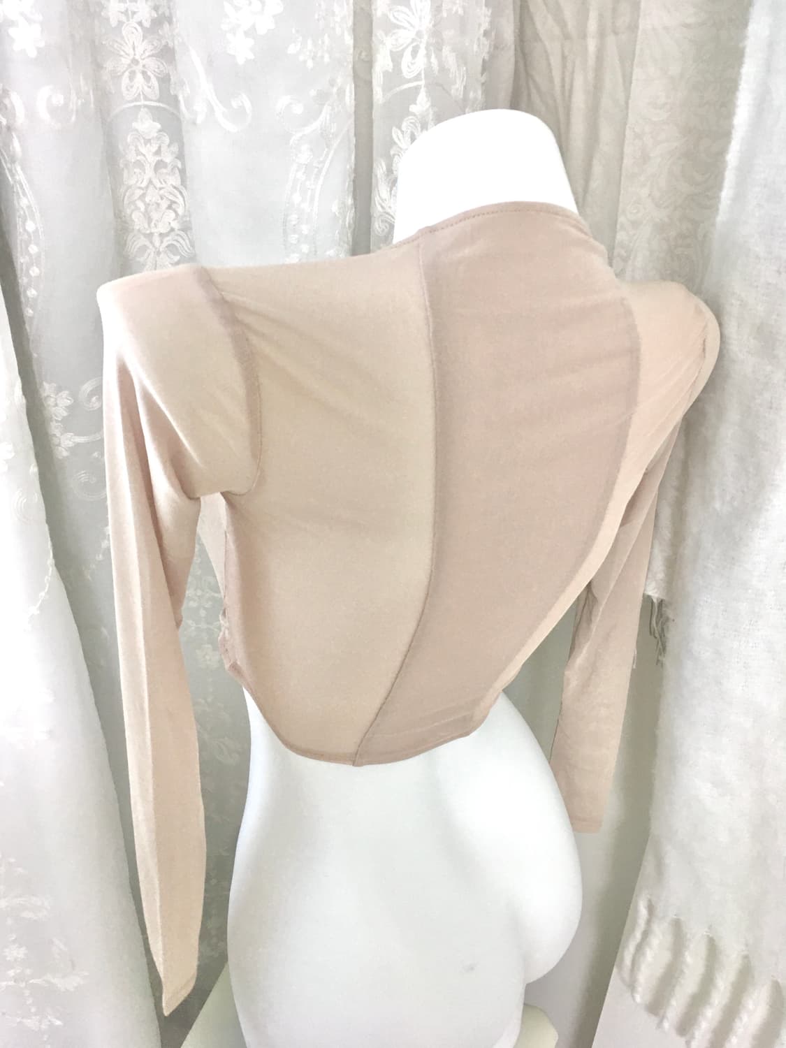 베이지 셔링 시스루 크롭 롱슬리브  상품이미지5