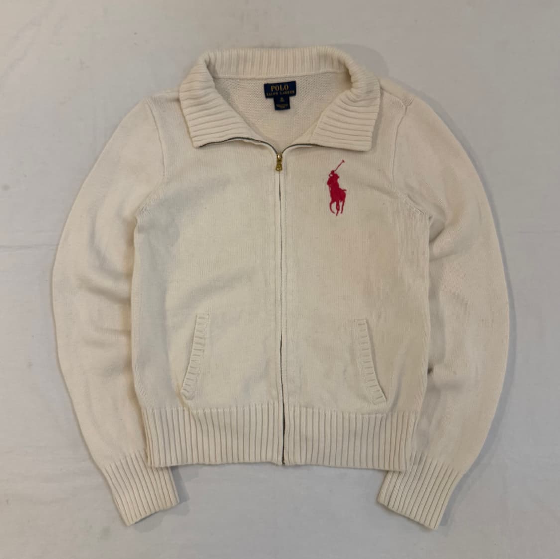 폴로 랄프로렌 빅포니 코튼 니트집업 아이보리 핑크 상품이미지1