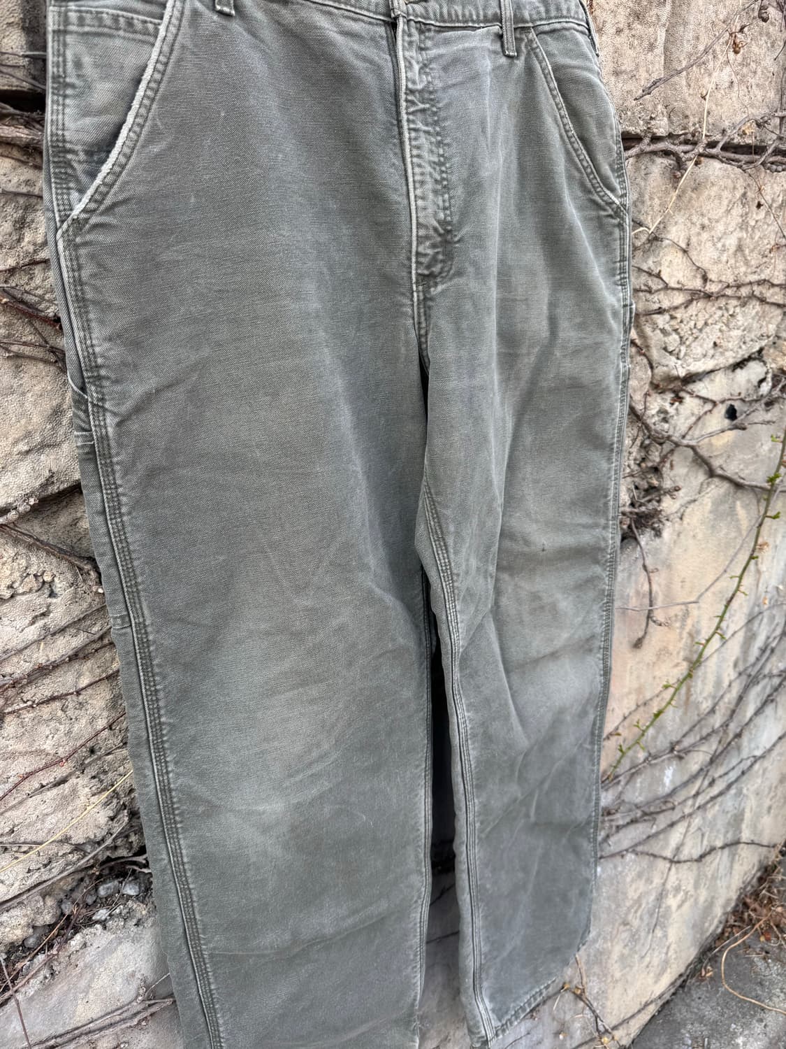 칼하트 빈티지 b111 모스그린 하드페이딩 카펜터 싱글니 워크 팬츠 상품이미지4