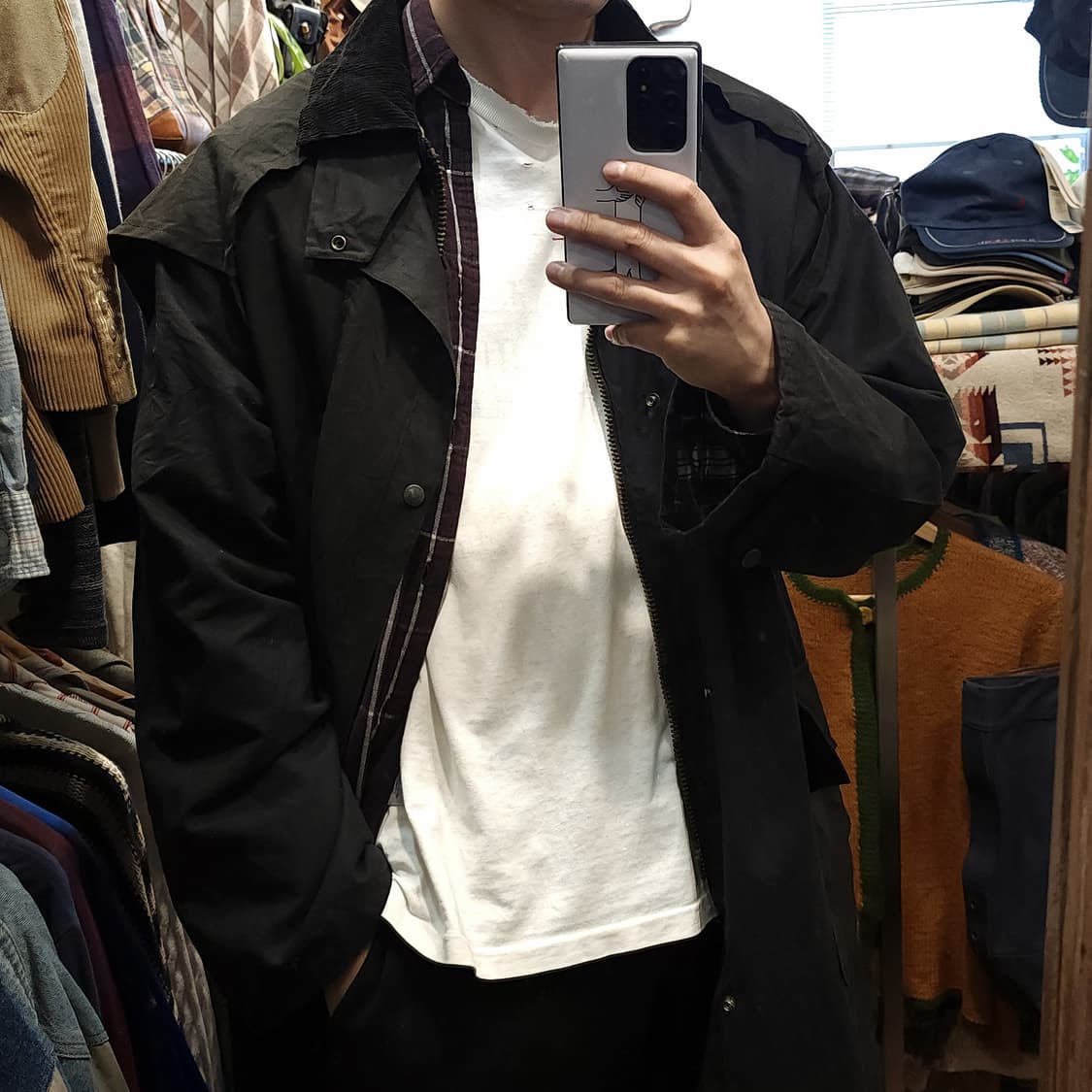 90s 잉글랜드 컨트리 왁스자켓 스톡맨 케이프 왁스코트 레인코트 xl 상품이미지10