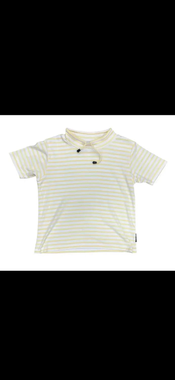 우드월드 스트라이프 옐로우 모크넥 반팔티 M 상품이미지1