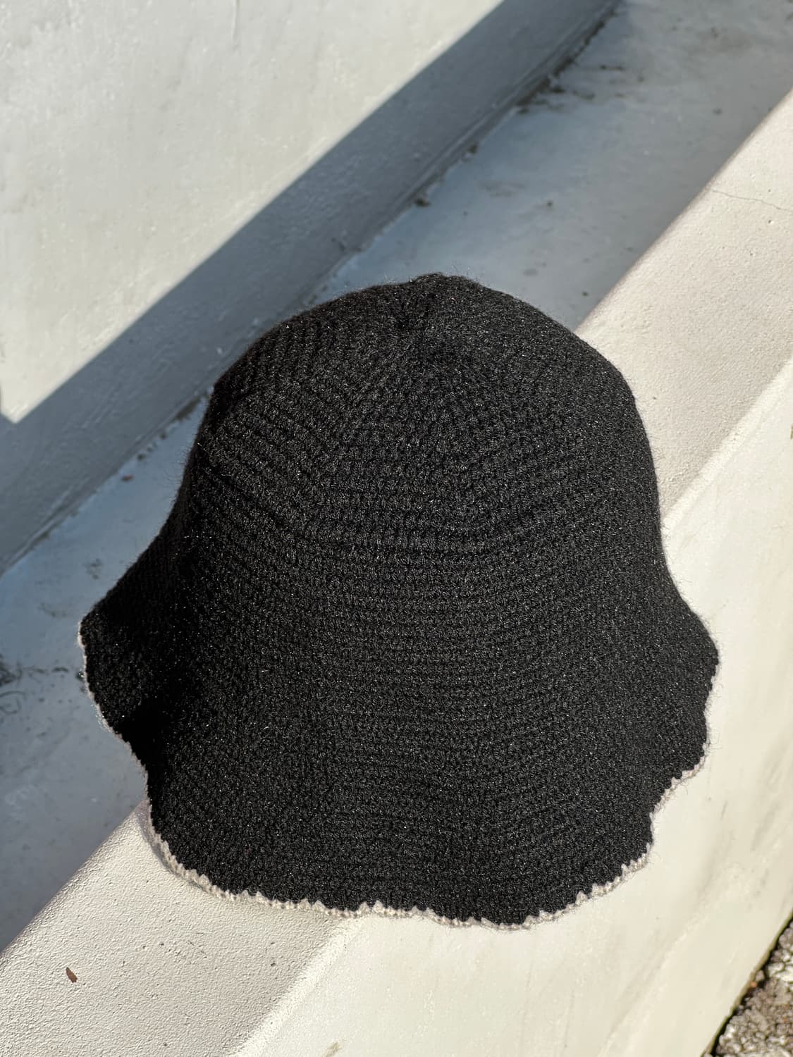 [F] 블랙 울 니트 버킷햇 모자 상품이미지1