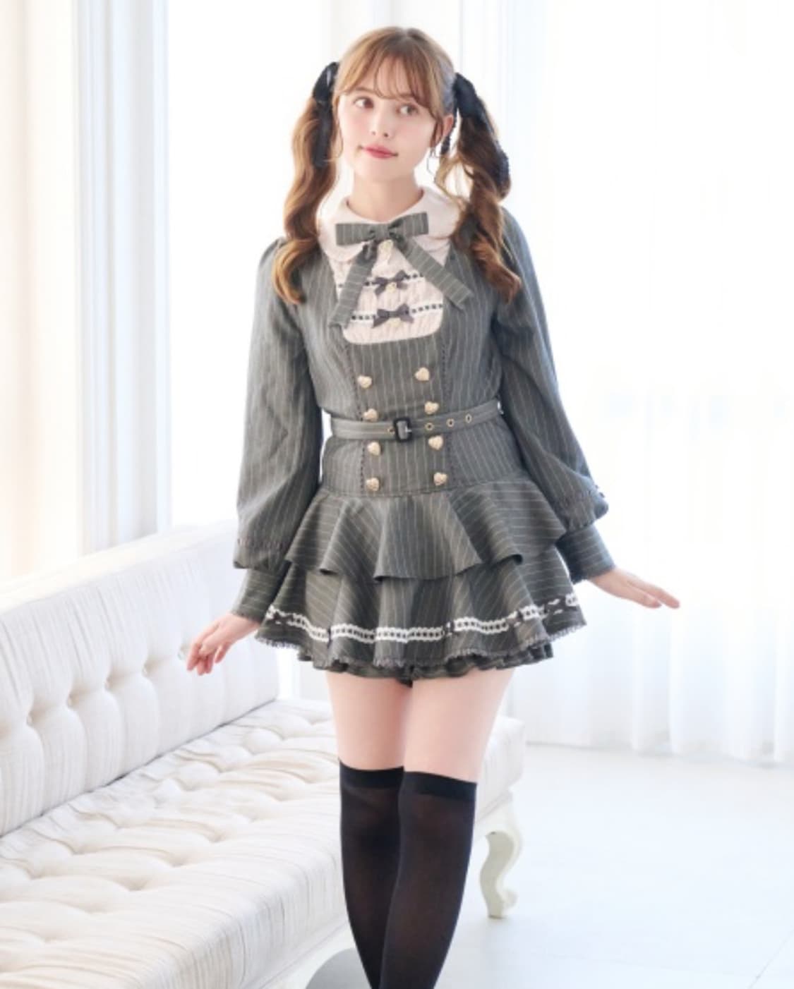 리즈리사 핀스트랩 투웨이 셋업 프레피 원피스 그레이 핑크 양지뢰양산형걸리 상품이미지2