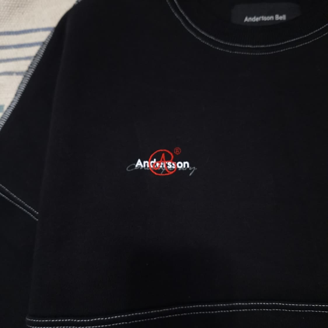 앤더슨벨 블랙 화이트 레이어드 언발란스 스트릿 기모 맨투맨 상품이미지6