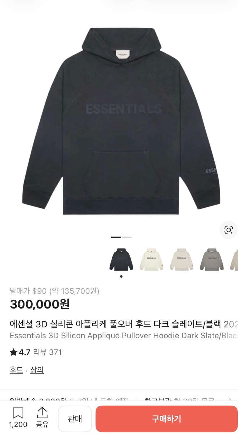 에센셜 3D 실리콘 아플리케 풀오버 후드 다크 슬레이트/블랙 상품이미지2