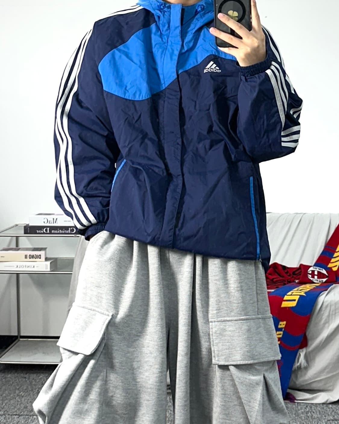 아디다스 00s 블루 배색 바람막이 L 상품이미지3