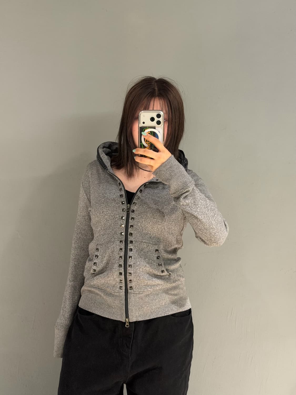 stud detail zipper hood zip-up 상품이미지3