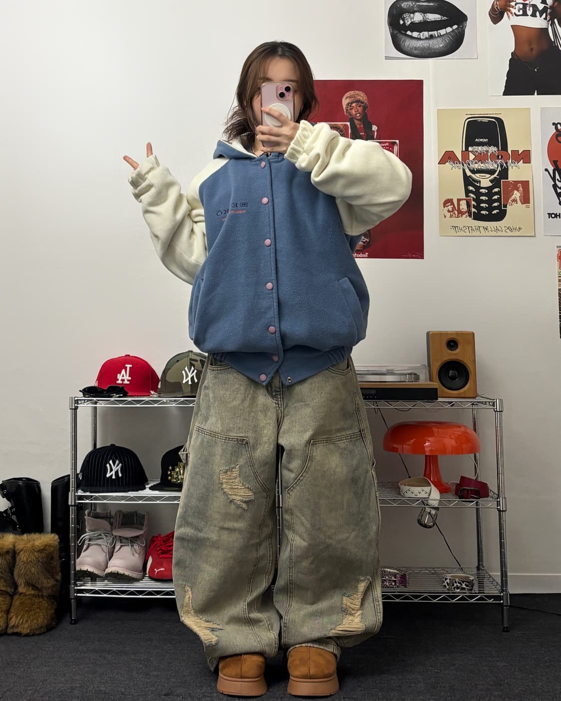 에코 00s 배색 후리스 퀼팅 점퍼 상품이미지4