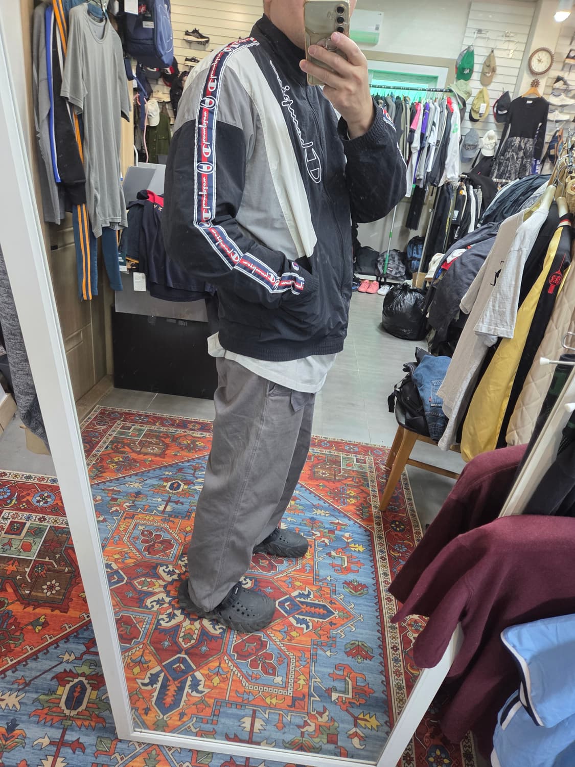 챔피온 올드스쿨 배색 테이프로고 우븐 바람막이 트랙자켓 xl 상품이미지7