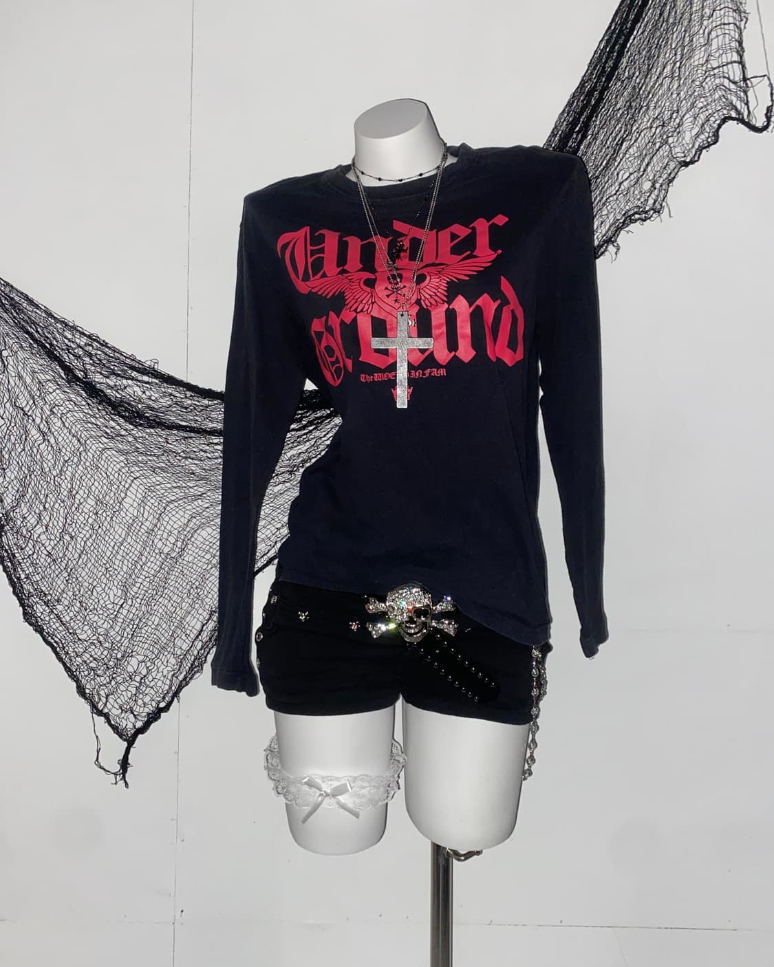 펑크 y2k 스컬 날개 롱슬리브 ໒꒱ 상품이미지1