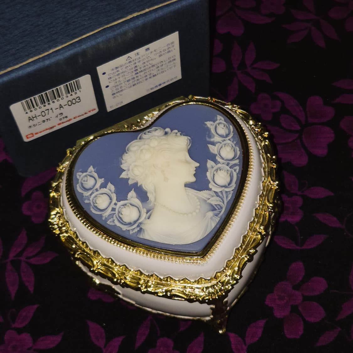 80s 산쿄 엔틱 여인 카메오 하트 오르골 보석함 상품이미지6