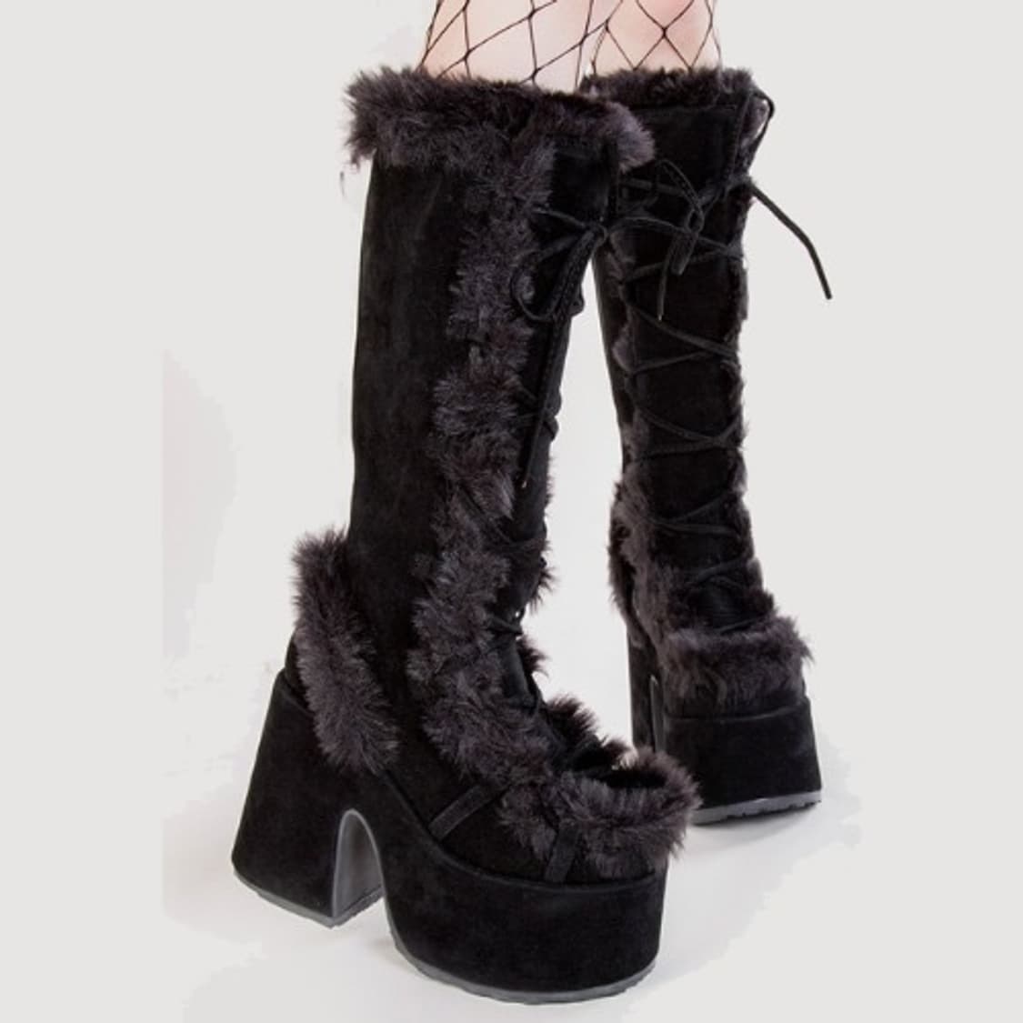 레이스 퍼 부츠 블랙 고딕 상품이미지2