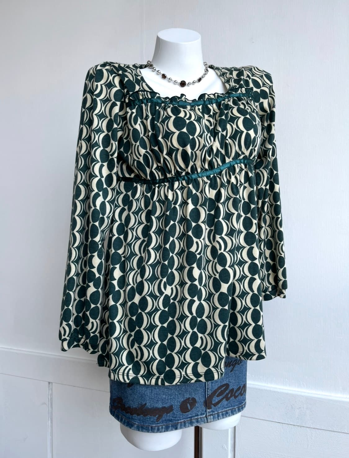 my-ing 딥그린 시그니처 패턴 블라우스 상품이미지1