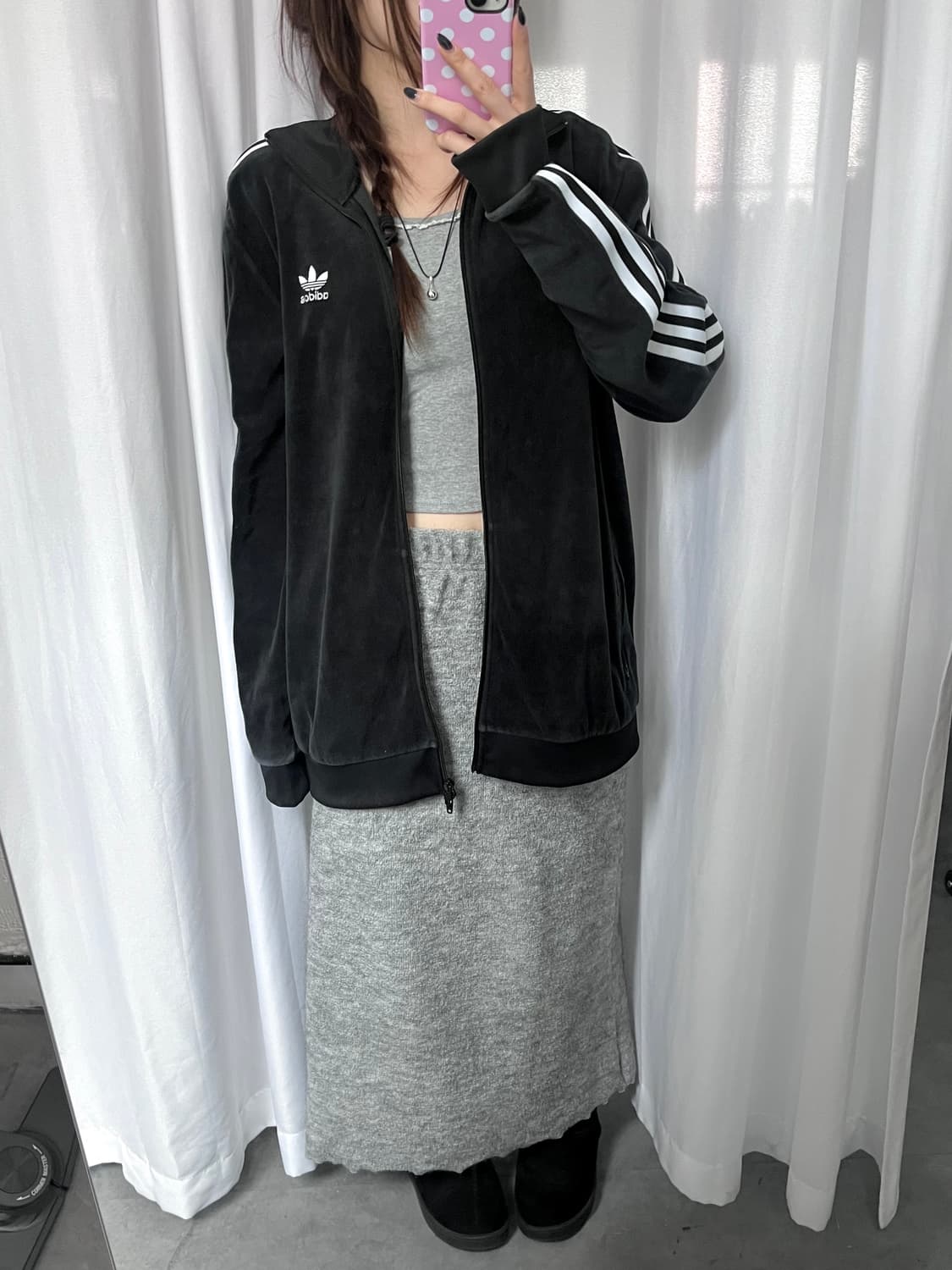 Adidas 아디다스 블랙컬러 벨벳 코지 트랙탑 상품이미지7