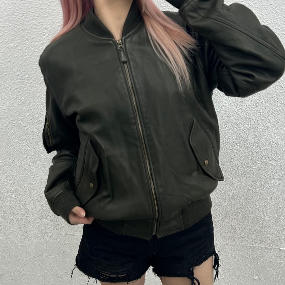 90's 폴로 랄프로렌 포켓 딥카키 램스킨 ma-1 레더 자켓 S ( 9 상품이미지1