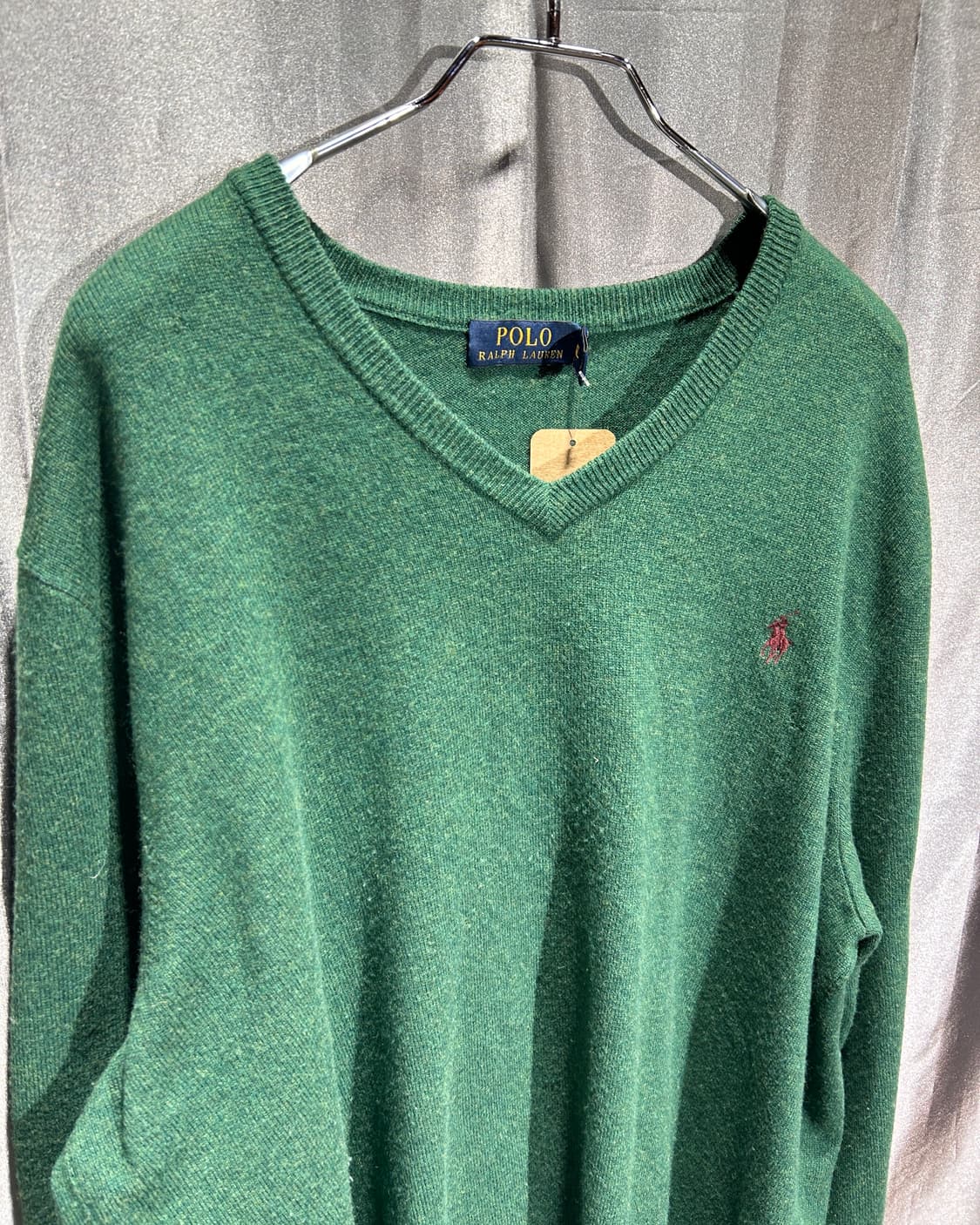 XL 폴로랄프로렌 버건디 포니 그린 브이넥 울니트 상품이미지4
