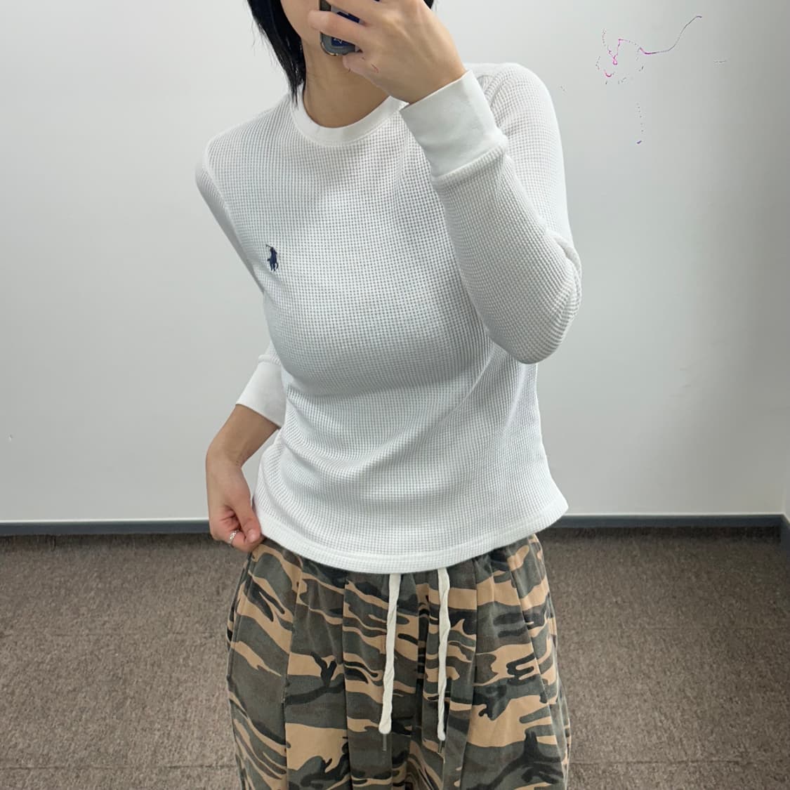 Polo 폴로 네이비로고 화이트 와플 니트  상품이미지2